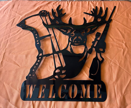 Deer Hunter Metal Wall Art – 24” x 20” Powder-Coated Welcome Sign
